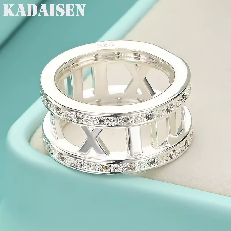 Chiffres romains en argent sterling 925 avec zircon 5-10 #   Bague pour femme, bijoux de mode pour m