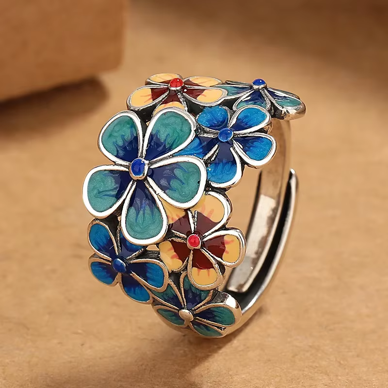 Bague d'index en cloisonné atmosphérique, bague en émail créative pour un usage quotidien, bijoux po