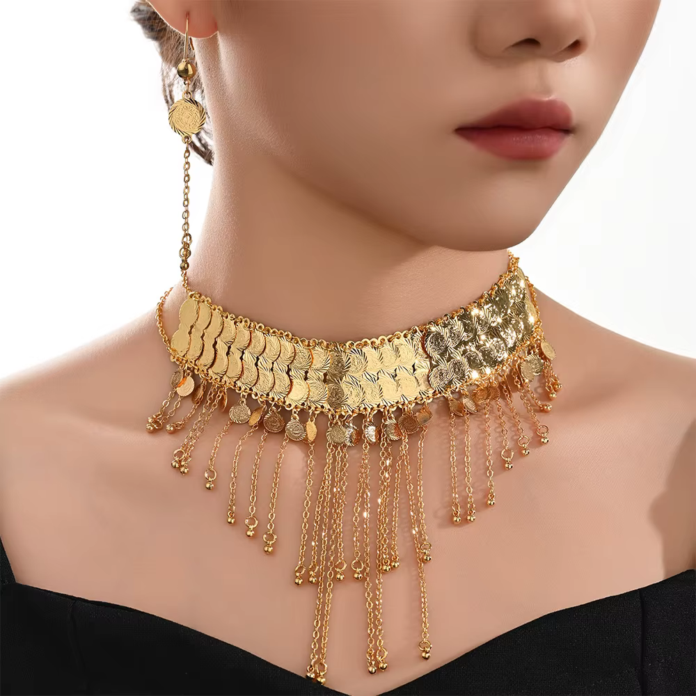 Bijoux africains fleur bijoux moyen-orient collier dubaï goutte boucle d'oreille mariée 2 pièces ens