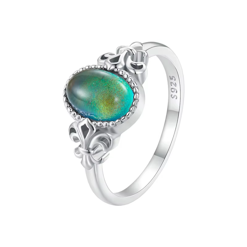 BAMOER-Bague d'émotion en argent regardé 925 massif, pierre nar, changement d'humeur, bijoux fins, c