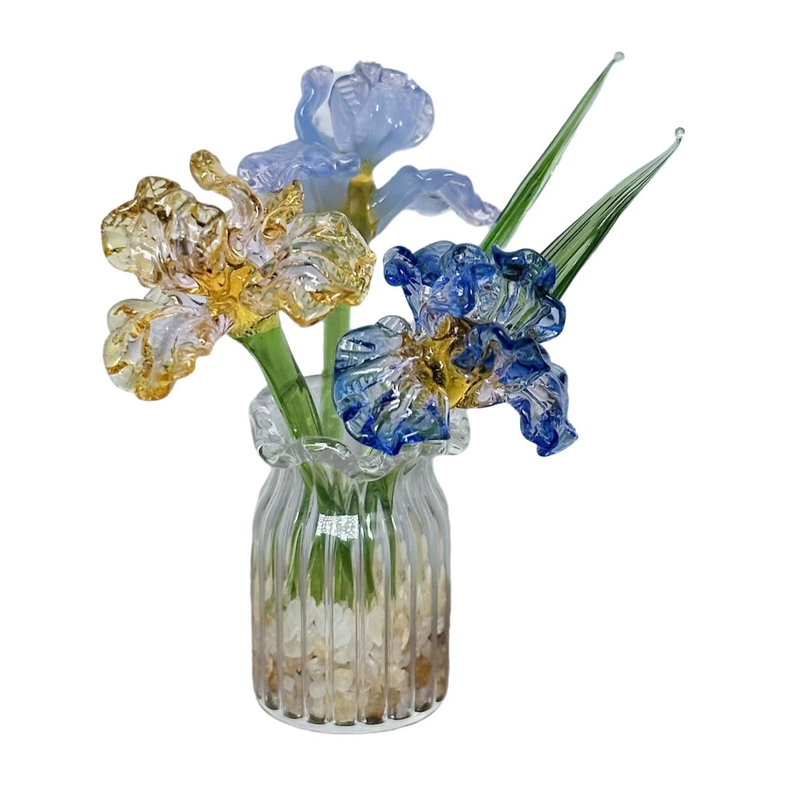 Figurine de fleurs en verre avec Vase, joli Bouquet de fleurs en verre pour la maison, salon, décora