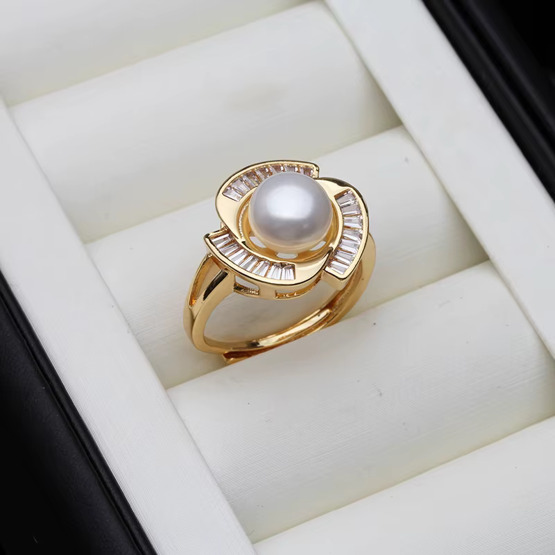 Bagues en perles d'eau douce réglables pour femmes, bague en perles naturelles de mariage, blanc, ca