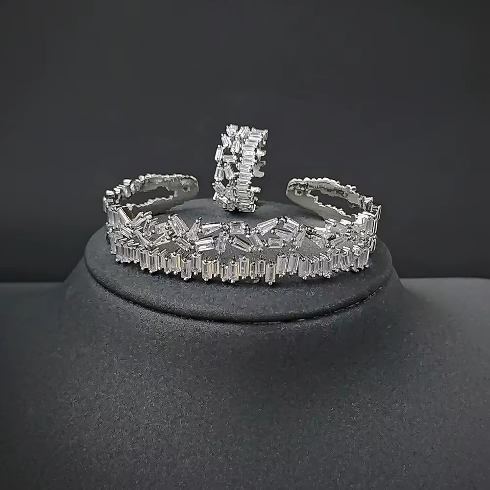 Moonso-Ensemble de bijoux de luxe couleur argent pour femme, bracelet, bague, mariée, africain, Duba