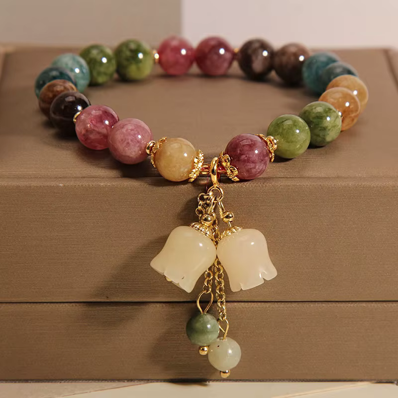 LATS – Bracelet en pierre exquise pour femmes, élégant, pendentif fleur de muguet, perles élastiques