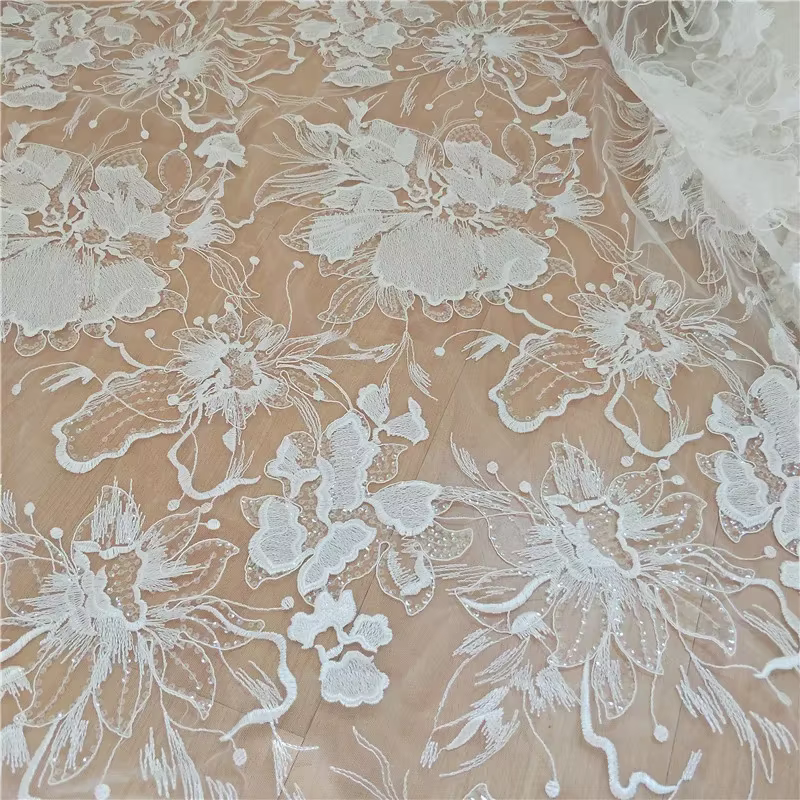 Tissu en dentelle brodée de paillettes de luxe haut de gamme, robe de mariée, tissu de créateur, acc