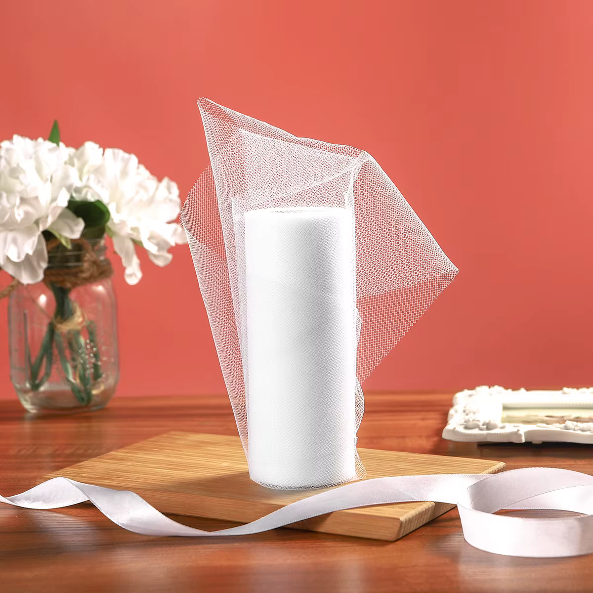 Rouleau de tulle blanc de 22 m pour la décoration de voiture de mariage, la décoration de salle de f