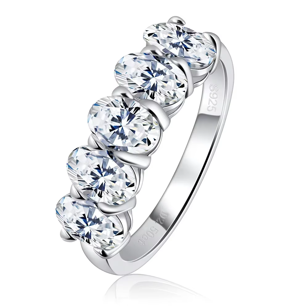M-JAJA Bague de mariage demi-cerceau à 5 pierres en moissanite, en argent sterling S925, avec diaman