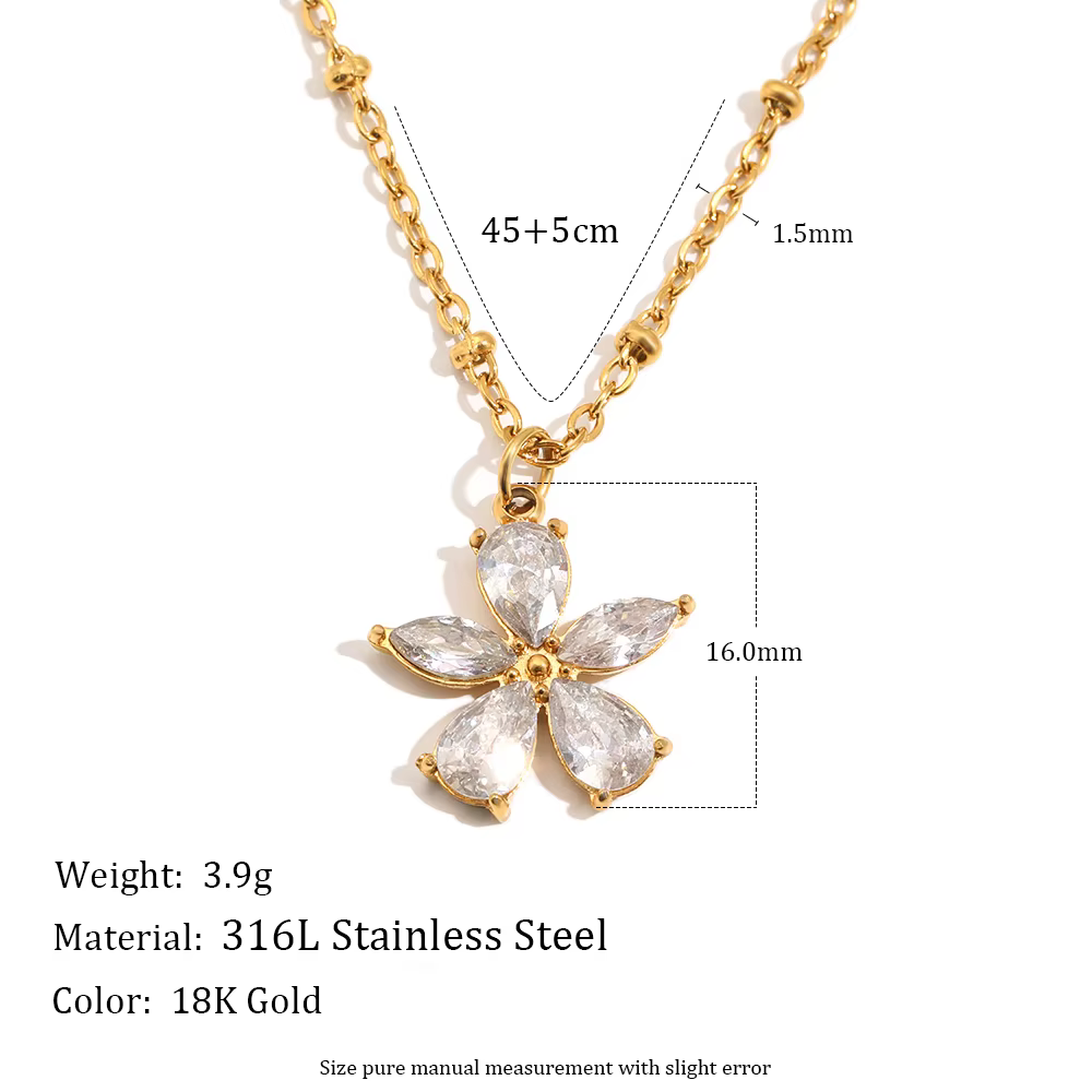 Collier pendentif fleur en zircon cubique étincelant E.B.belle, plaqué or 18 carats, chaîne de cou p