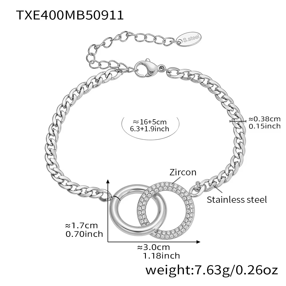 Ars – collier et Bracelet avec pendentif à deux cercles pour femmes, plaqué or 18 carats, chaîne en 