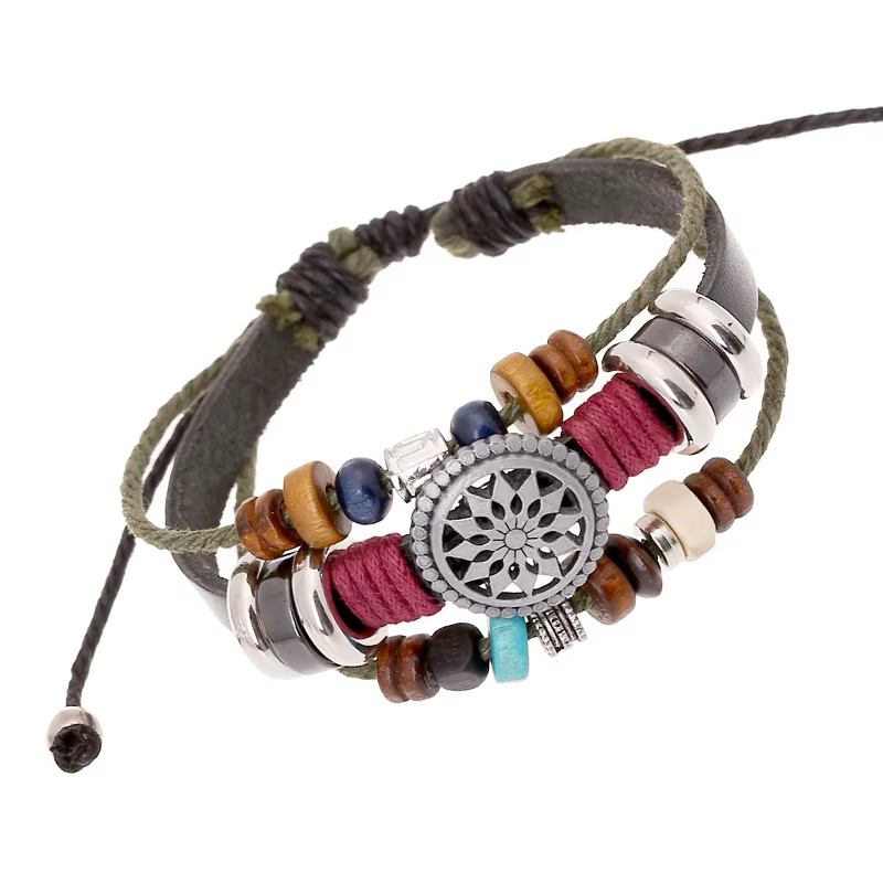 Bracelet Boho en cuir véritable, ethnique Vintage, fait à la main, réglable, bijoux pour femmes et h