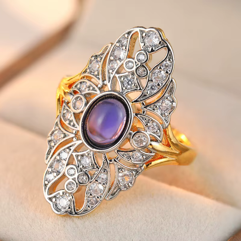 Bague pour femme en zircone synthétique de luxe, design bicolore, pour anniversaire de mariage, opal