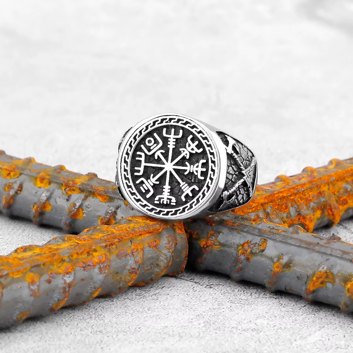 Bague boussole Viking Vintage en acier inoxydable pour hommes, anneau de hache Valknut Viking Punk O