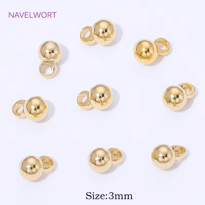 Pendentifs en forme de boule ronde en laiton de 3/4/5/6 mm, plaqués or 18 carats, breloques solides 