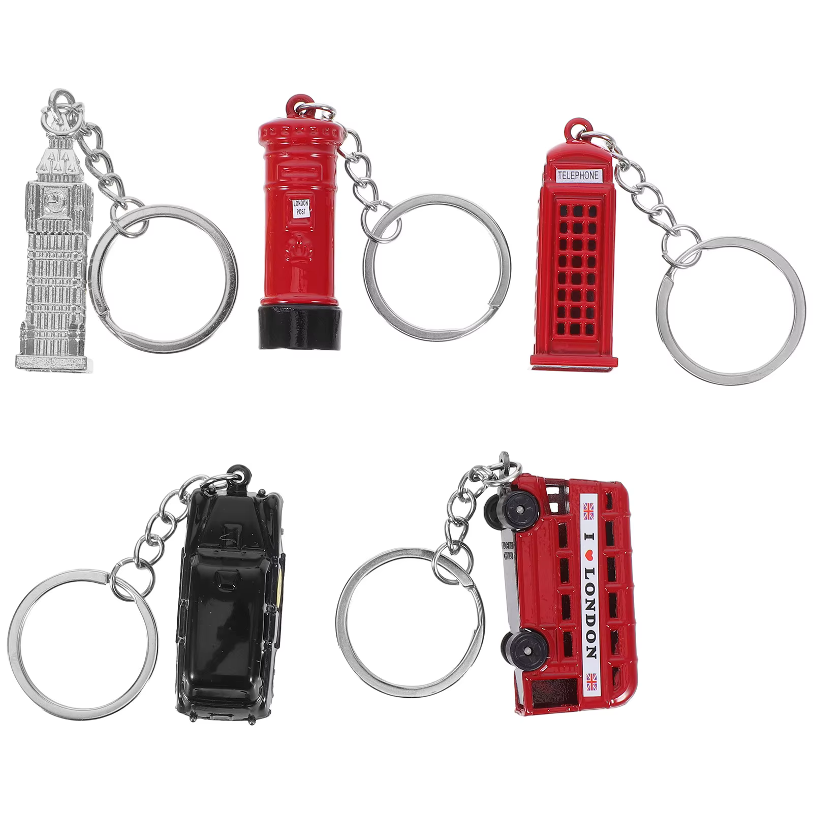 Ensemble de 5 porte-clés de la ville de Londres, porte-clés en métal, bus, taxi, pour clés, sacs, po