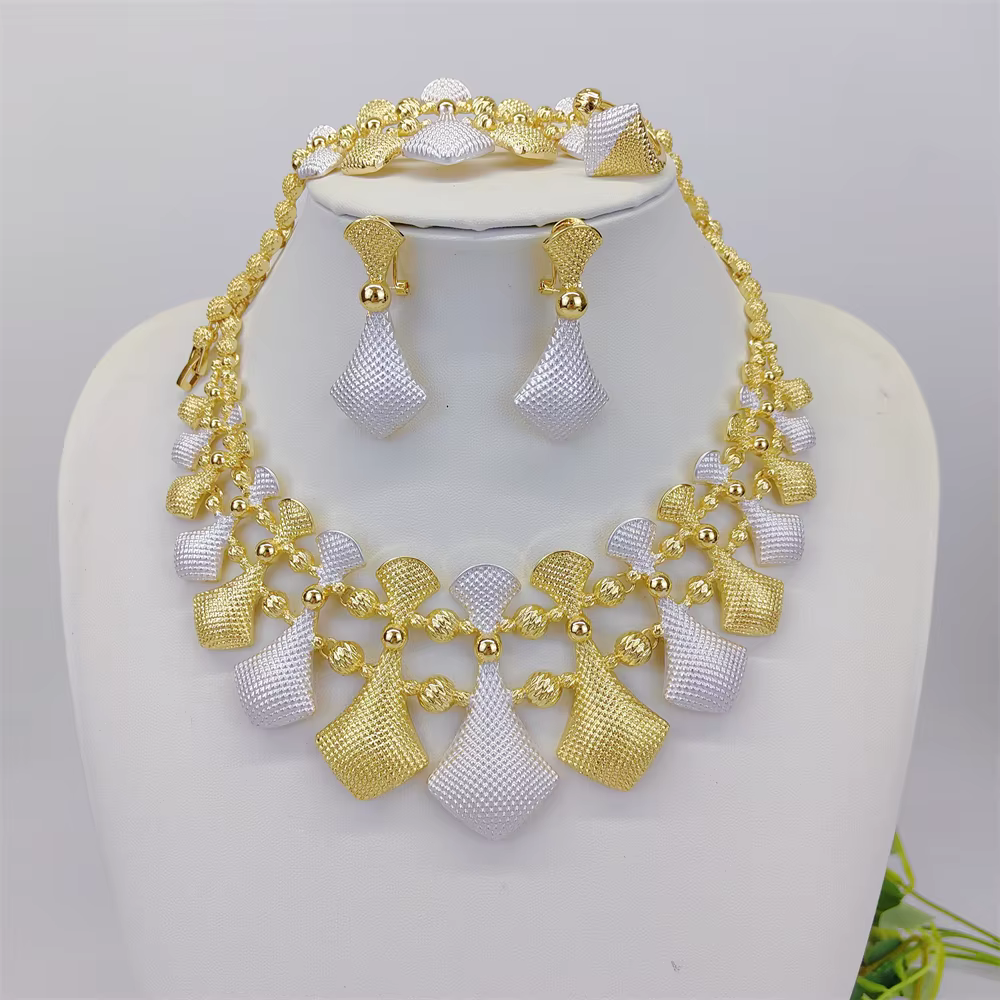 ESALE Ensemble de bijoux de mariage élégant pour femme, style italien Dubaï, couleur or 18 carats, a