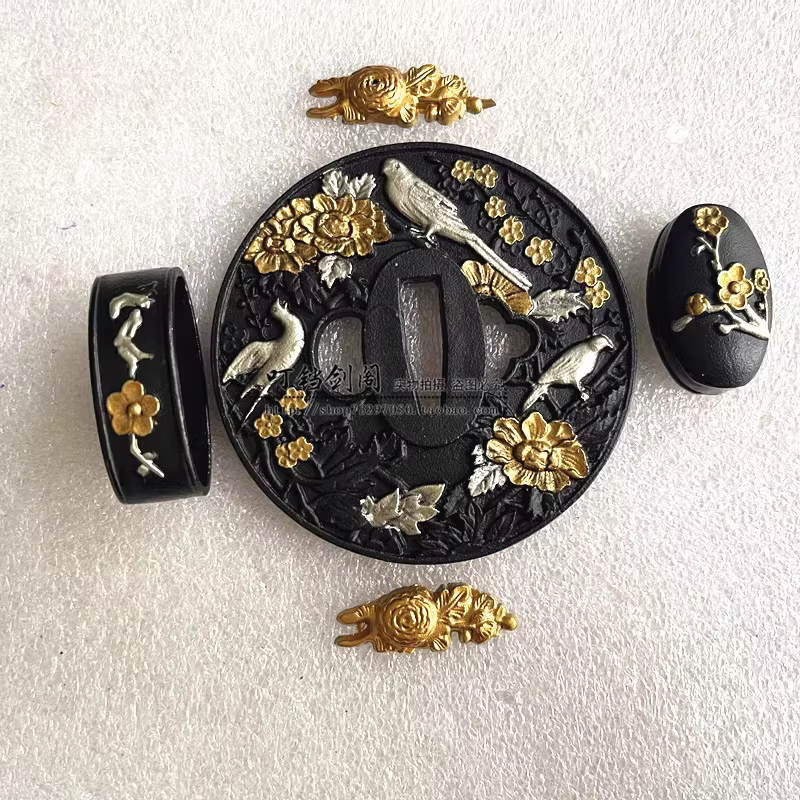 Ensemble d'accessoires pour épée de samouraï Katana, doré et en cuivre doré et argenté, Tsuba, Fuchi