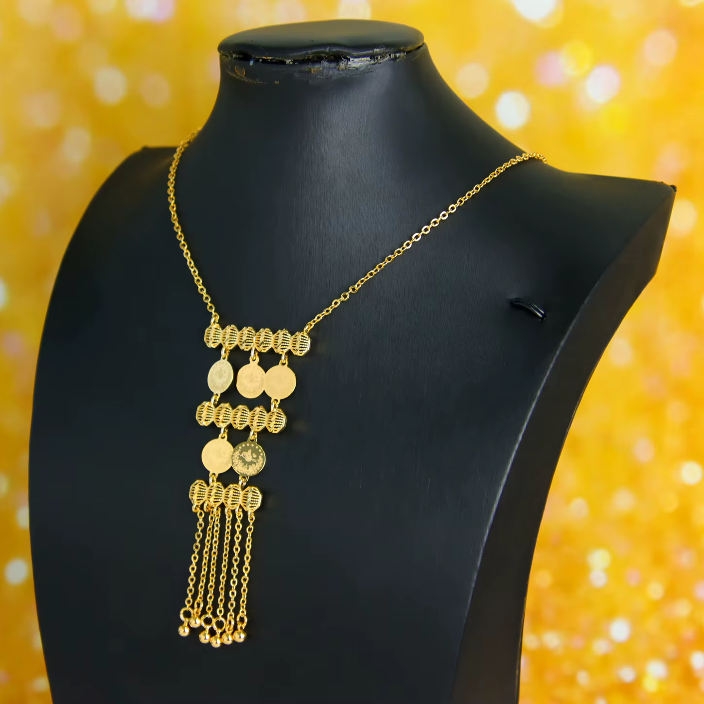 Collier de pièces de monnaie de couleur or arabe de luxe, plaqué or 21 carats, ras de cou Vintage tu