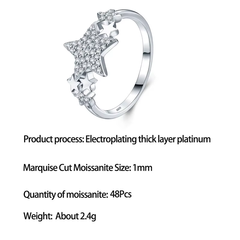 Bague en argent sterling S925 LinkerLove avec étoile en moissanite, plaquée or blanc, alliance de ma