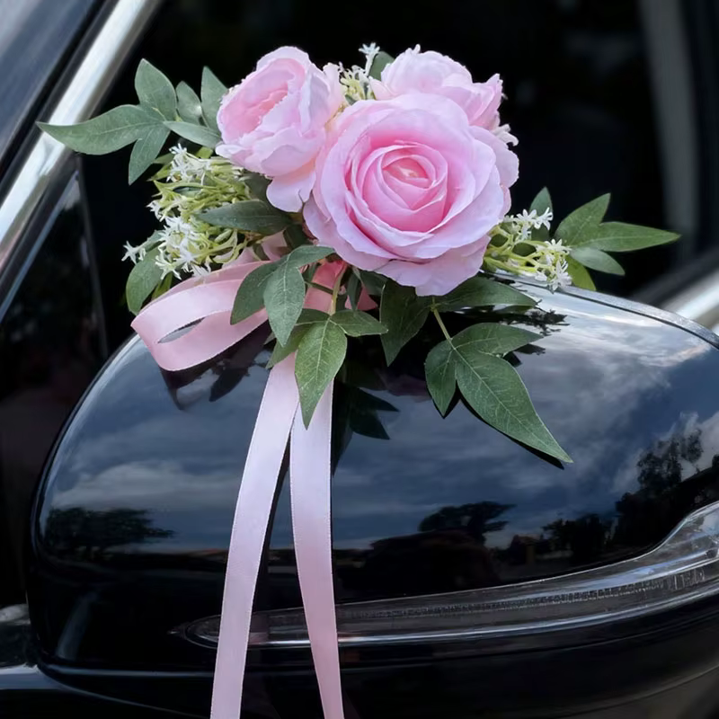 1 pièce de décoration nœud pour rétroviseur de voiture de mariage et poignée de porte, fleur colorée