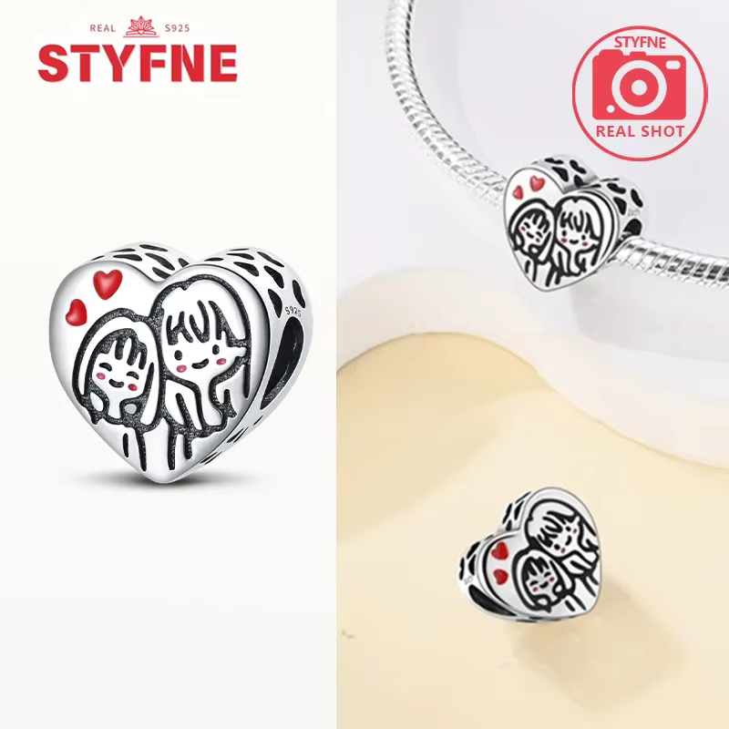 Breloques en argent Sterling S925 pour sœurs sur le Swing, perle en forme de cœur, adaptées au Brace