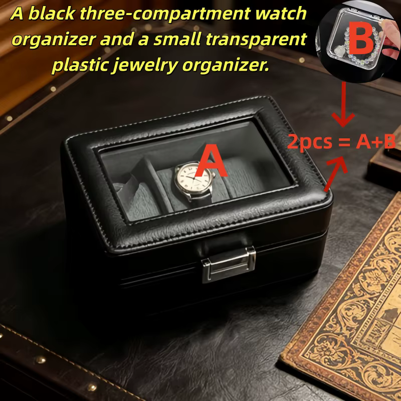 Boîte à montres de luxe en cuir à 3 emplacements avec serrure, ensemble de 2 présentoirs à montres h
