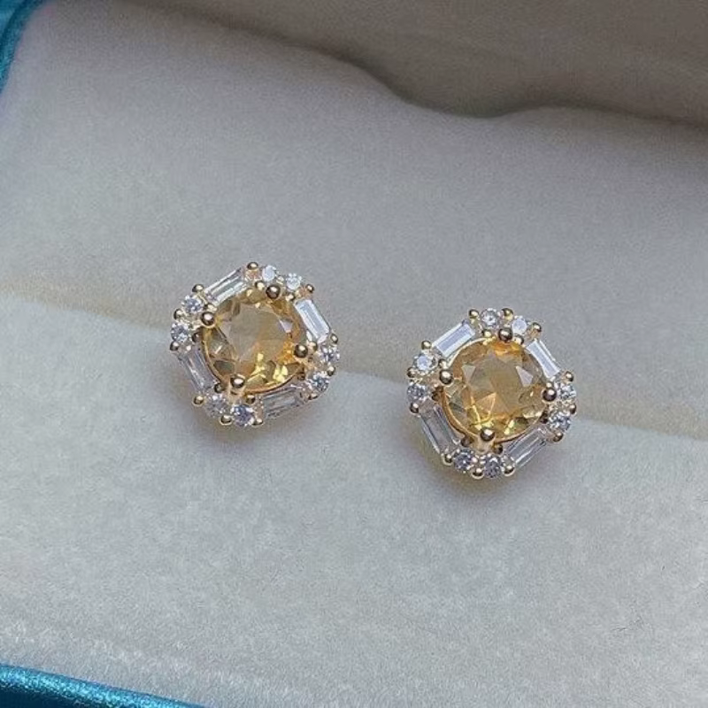 Boucles d'oreilles géométriques créatives en citrine pour femmes, petites boucles d'oreilles de luxe
