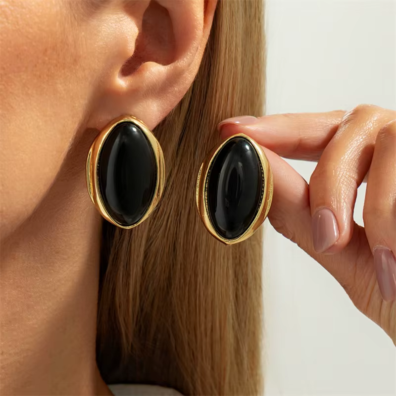 Boucles d'oreilles Vintage en résine rouge pour femmes, grandes boucles d'oreilles ovales géométriqu