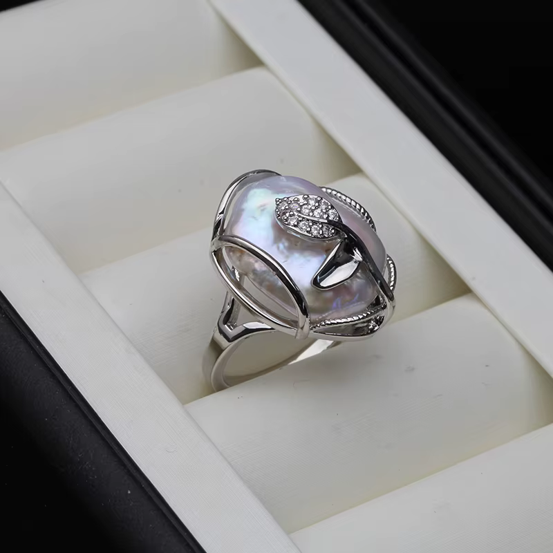 Bagues en perles baroques d'eau douce véritable pour femmes, grande bague en perles naturelles, tail
