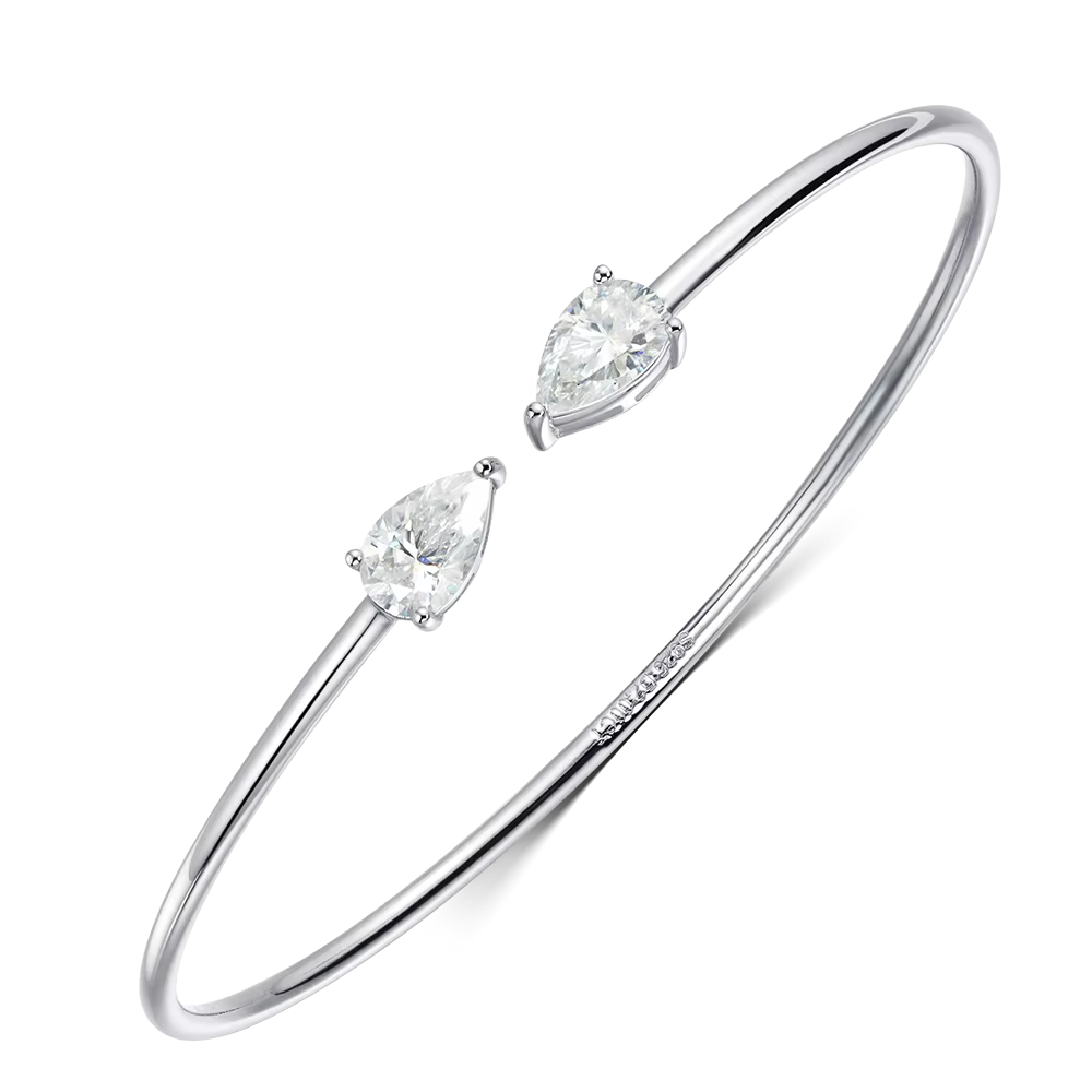 COSYA Bracelet jonc ouvert en moissanite poire 2 carats pour femme, en argent S925 plaqué or 18 cara
