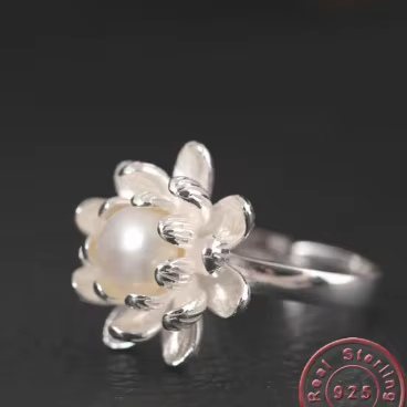 Amxiu – bague ouverte réglable en argent Sterling S925, avec fleur de Lapis Lazuli naturelle, bijoux