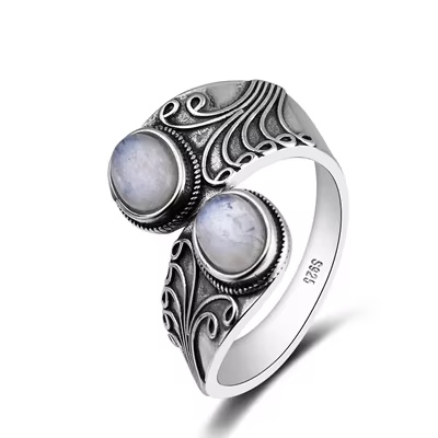 Bague en argent Sterling 925 avec pierre de lune naturelle pour hommes et femmes, Design créatif, bi
