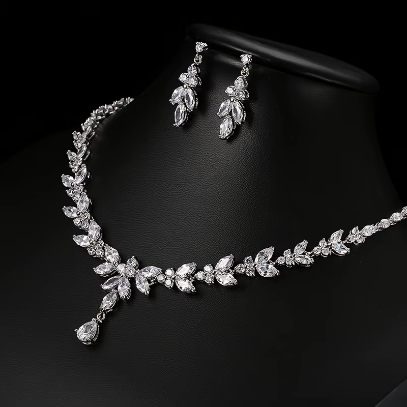 Ensemble collier et boucles d'oreilles SUGO Classic Luxury, zircon blanc brillant, pour femmes éléga