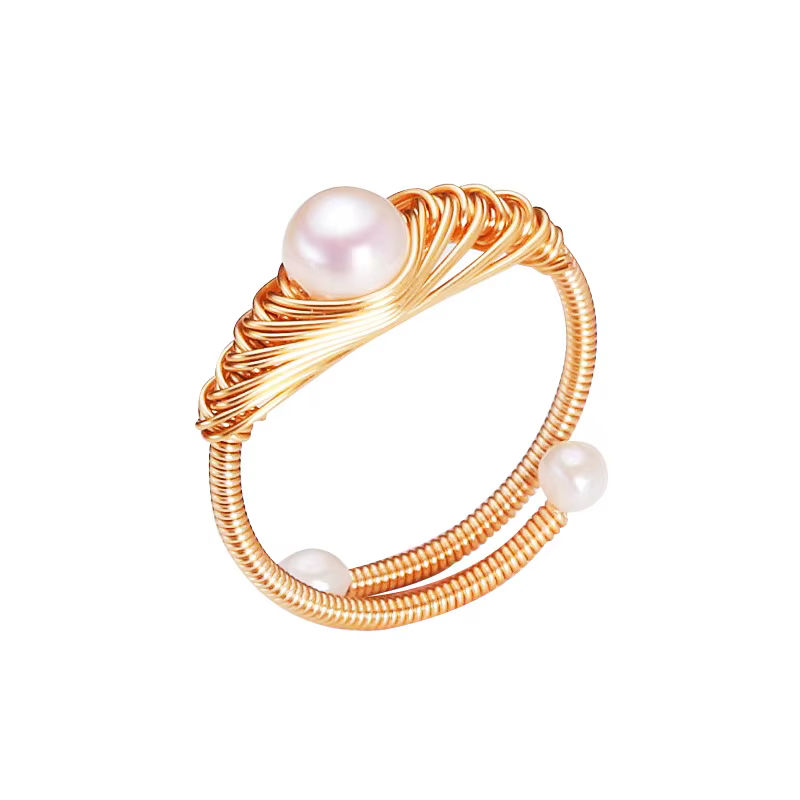 Amaiyllis – bague minimaliste en perles d'eau douce, fil de remplissage enveloppé de perles d'eau do