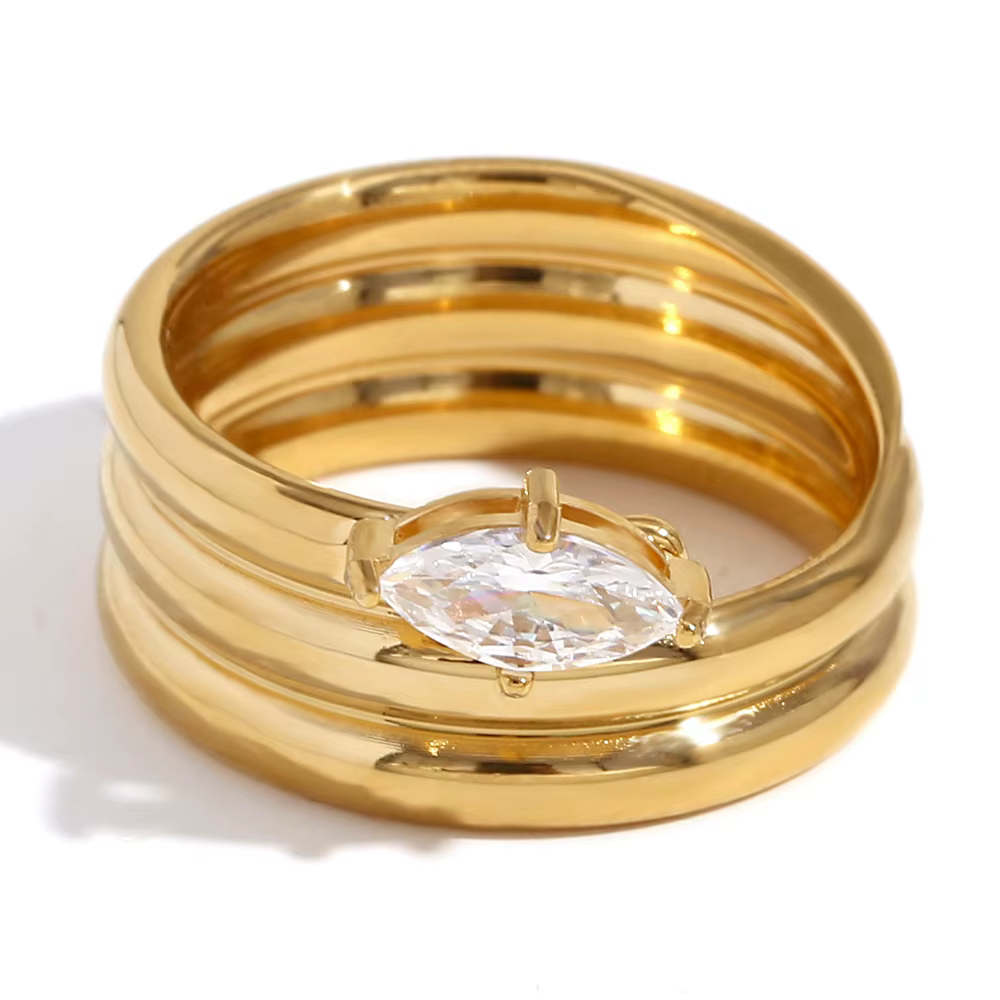 Yori multicouche blanc zircon cubique Marquise bague déclaration Texture 18K PVD plaqué Bijoux attra