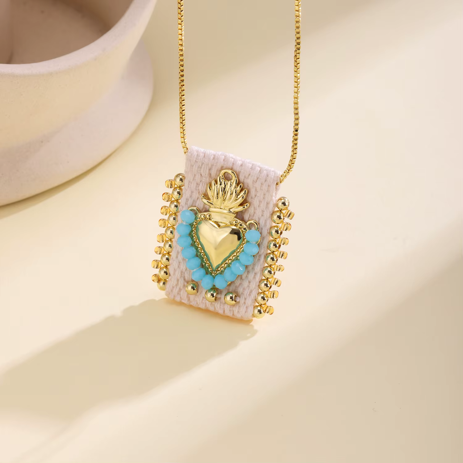 Nidin – collier de perles vintage en forme de cœur sacré, pendentif en tissu tissé fait à la main, b