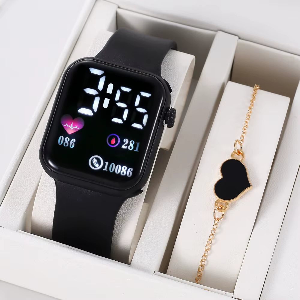Montre électronique LED orientée à l'amour, montre électronique carrée extérieure étanche à la mode 
