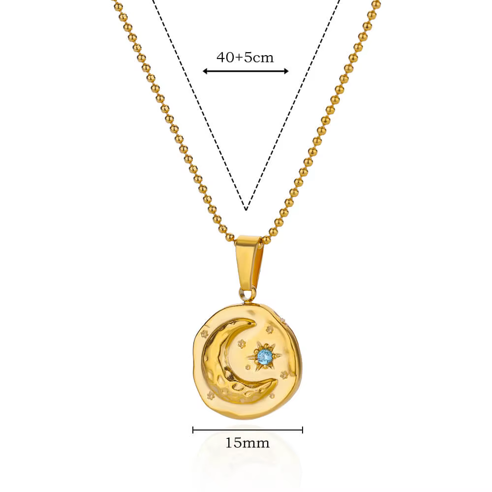 Colliers étoile lune en Zircon bleu pour femmes, en acier inoxydable, chaîne de couleur or, collier 