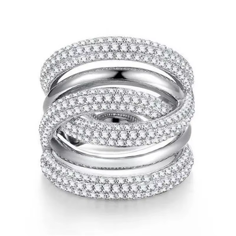 Grande bague faite à la main en or blanc, diamant de laboratoire, bagues de fiançailles, de mariage,