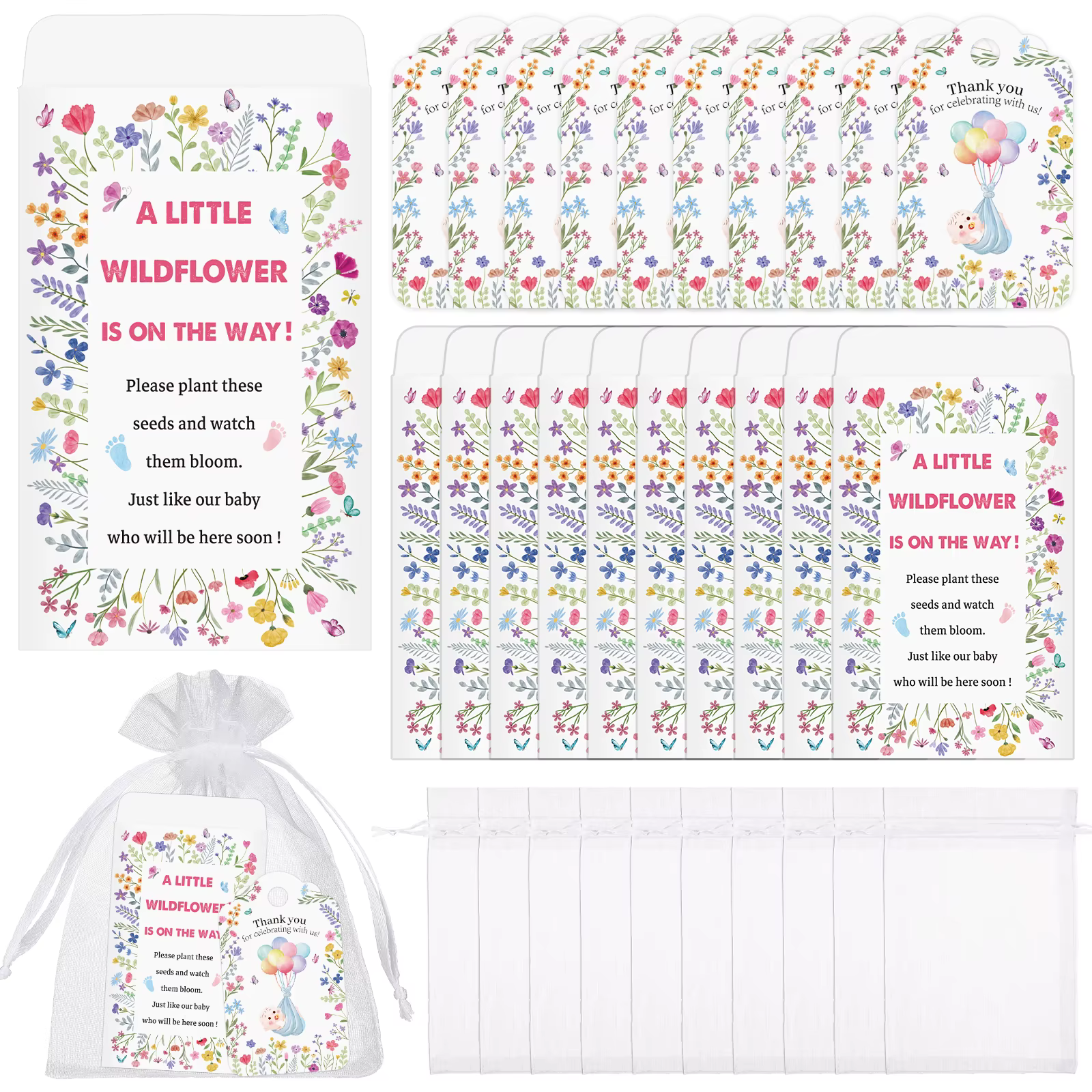 50 ensembles de cadeaux de réception-cadeau pour bébé pour les invités, paquets de graines en vrac, 
