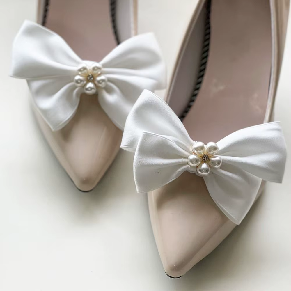 Chaussures élégantes à nœud papillon pour femmes, 2 pièces, clips de chaussures perlés, décoration d