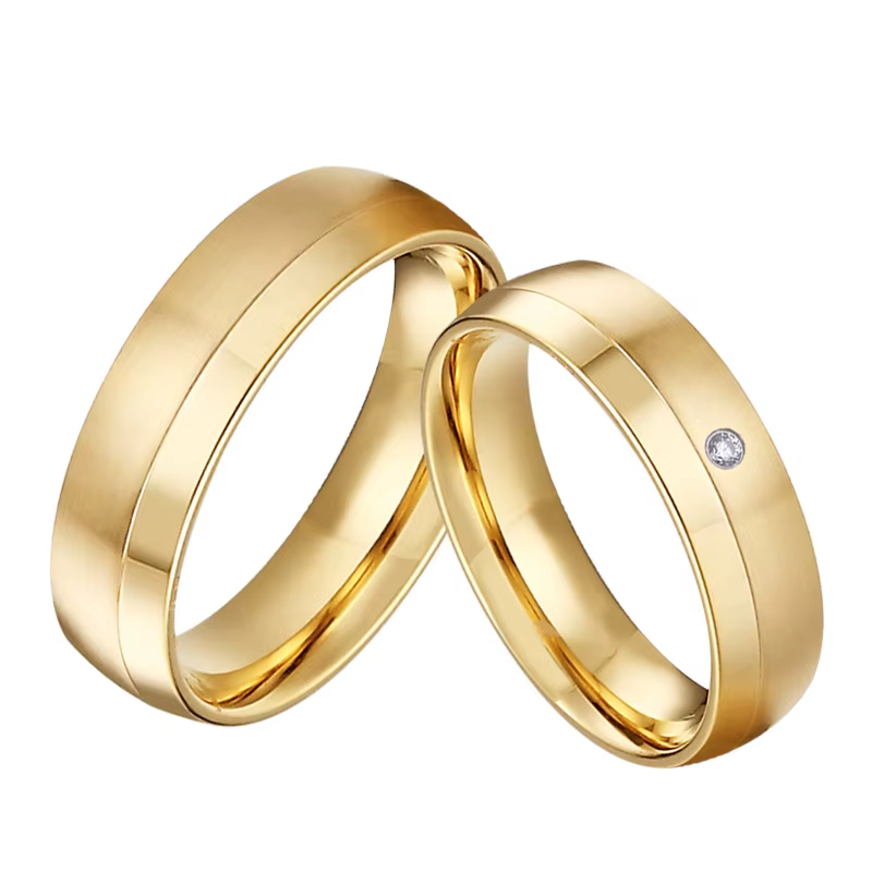 Bague de fiançailles dorée pour couples, bijoux de mariage, amour, cadeaux Leon, promesse, taille am