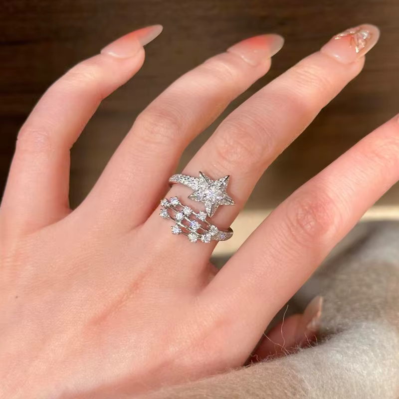 Bagues étoiles créatives incrustées de diamants pour femmes, bijoux de mode et de rêve, anneau météo
