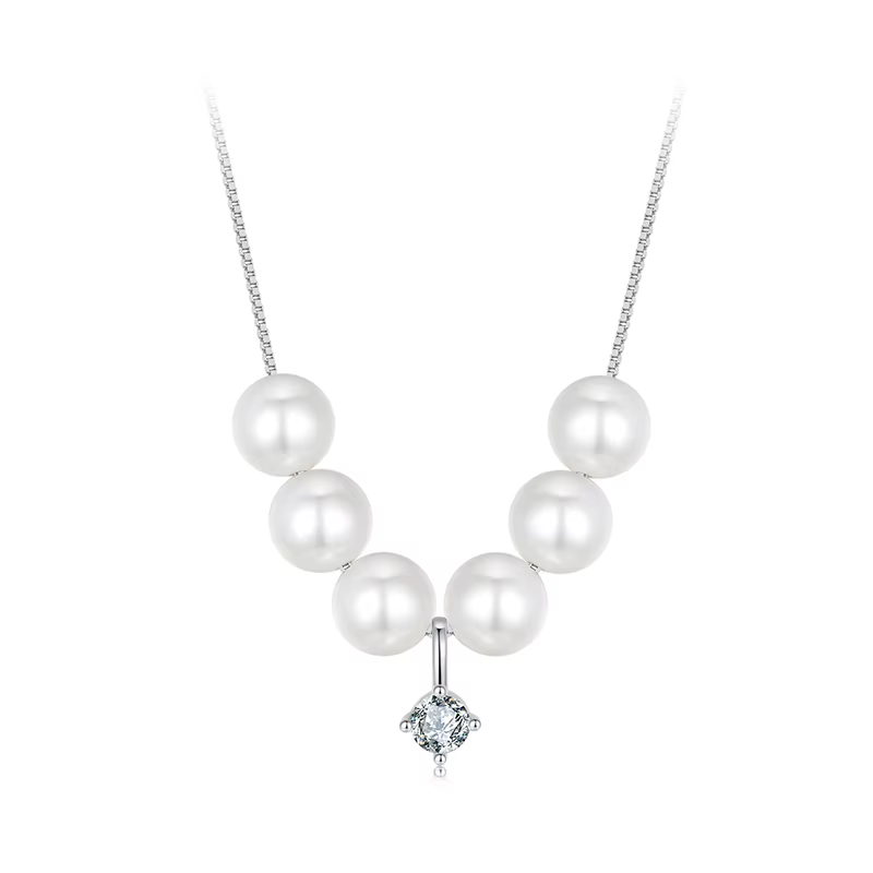 BAMOER élégant Moissanite perle pendentif collier pour les femmes de mariage 925 en argent Sterling 