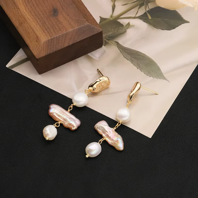 GLSEEVO-Boucles d'oreilles pendantes en perles baroques violettes pour femme, bijoux originaux, perl