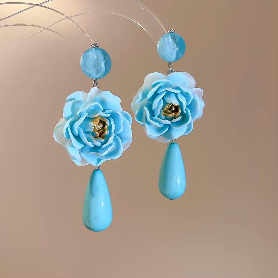 Boucles d'oreilles en perles en forme de goutte de rose