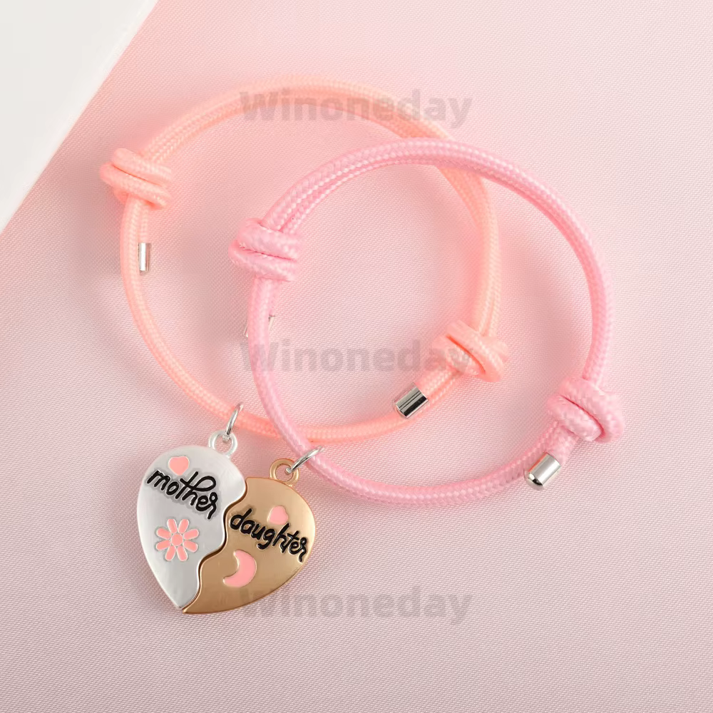 2 pièces/ensemble Bracelet en forme de cœur avec inscription Mère et Fils ou Fille, Cadeau de bijoux