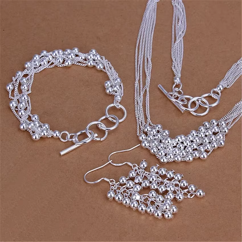 Ensemble de bijoux en argent Sterling 925 pour femmes, perles de raisin élégantes, Bracelet, collier