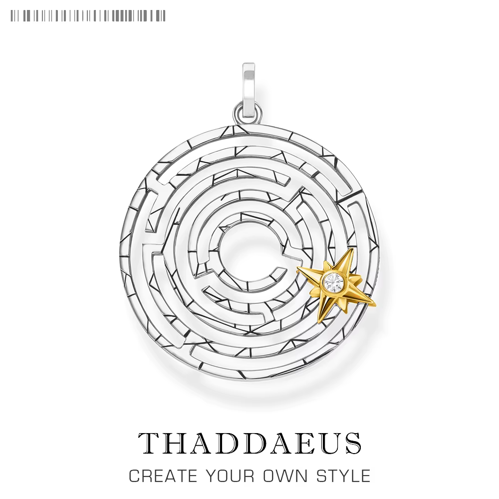 Labyrinthe pendentif avec étoile mobile dorée, Bijoux fins porte-bonheur européens, accessoires, cad