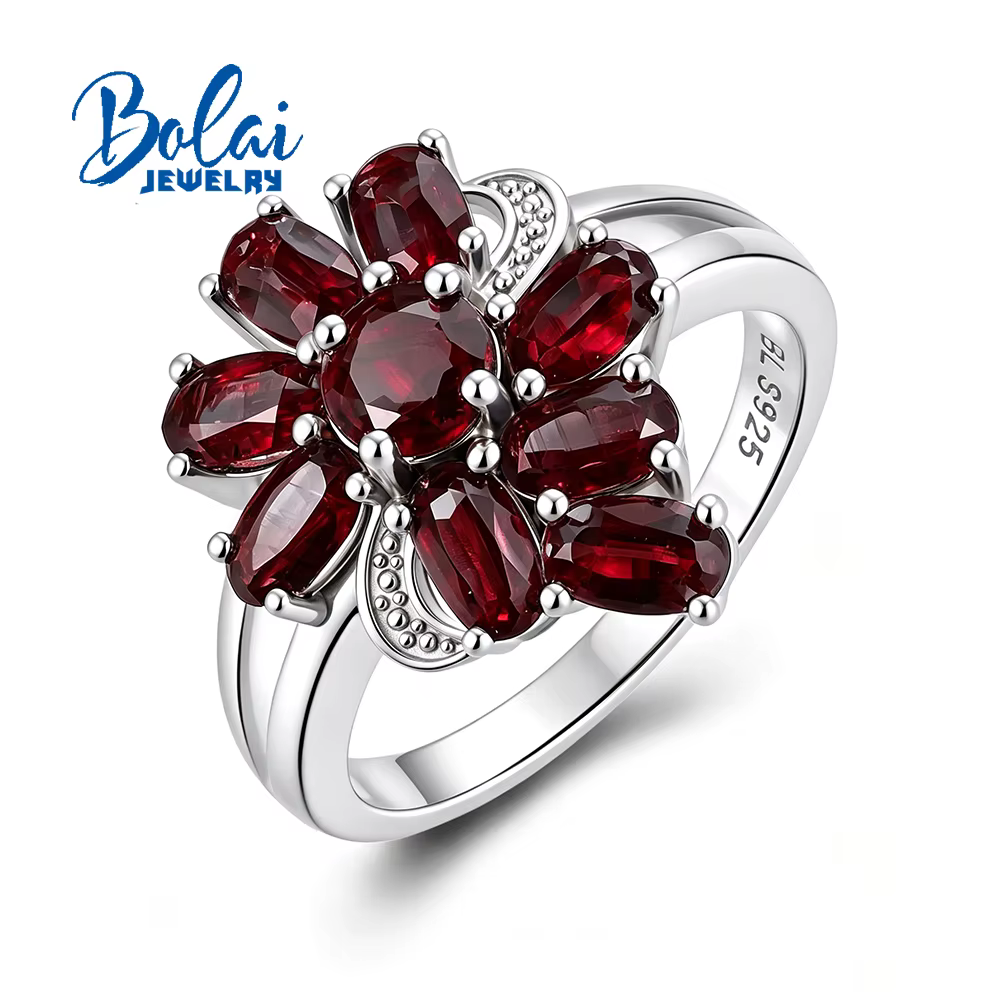 Bague pour femme en grenat naturel au design vintage, pierres précieuses véritables, bijoux fins en 