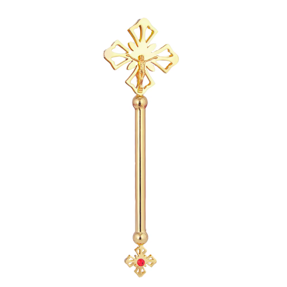 Crucifix catholique croix en métal doré, outil de rituel religieux exquis pour le prêtre d'église, d